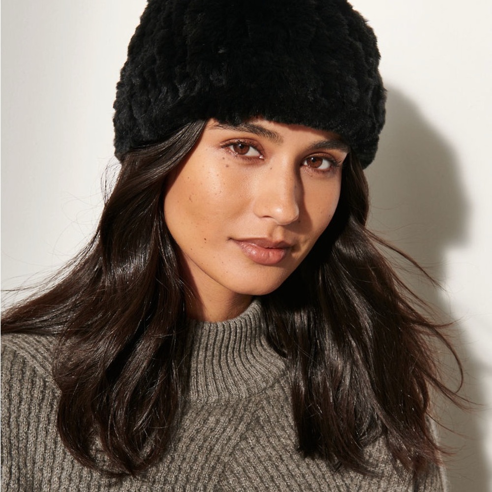 Eugenia Kim black knitted genuine rabbit fur hat
